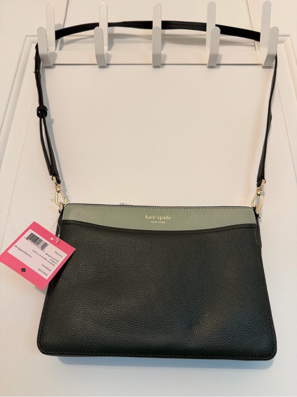 kate spade Margaux Black and Sage Green Pebbled Leather Crossbody NWT